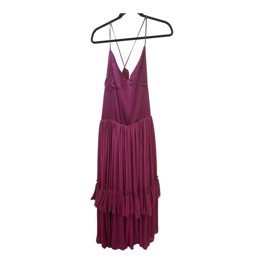 Free People Plum Soliana Drop Waist Satin Tiered Maxi Dress Size Large NWT - Picture 5 of 7